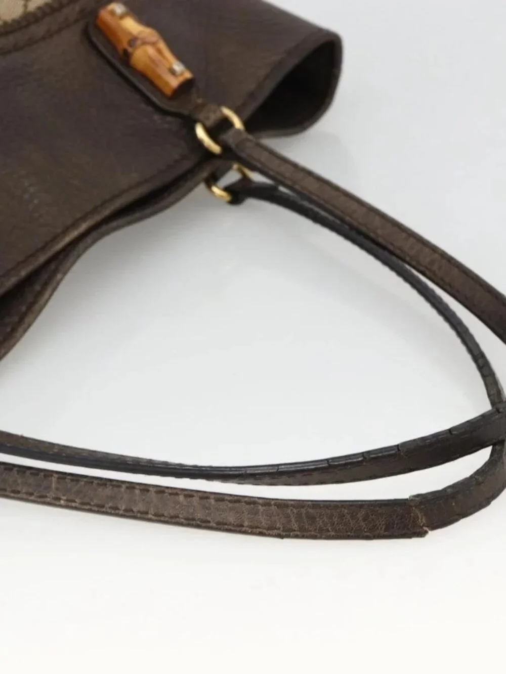 GUCCI GG Canvas Bamboo Tote Bag Black Gold 353125 Auth ka3798